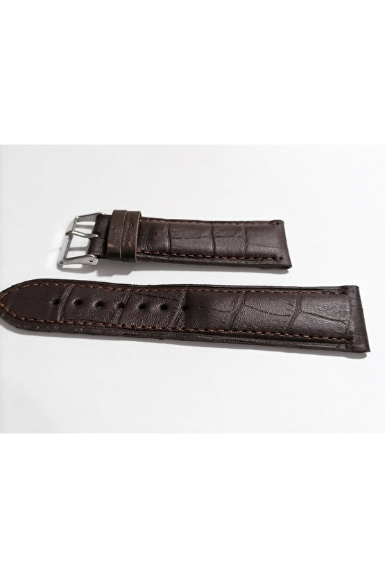 Kahverengi Yarım  Kroko Hakiki Deri Saat Kordonu  22  mm Kayış