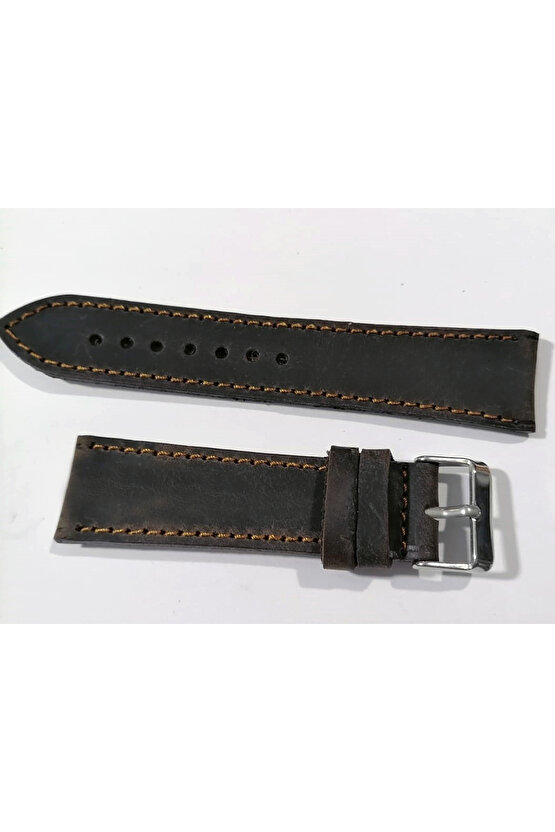 Greyzi Deri Fosil & Her Saate Uygun Saat Kordonu 24 mm  koyu kahve