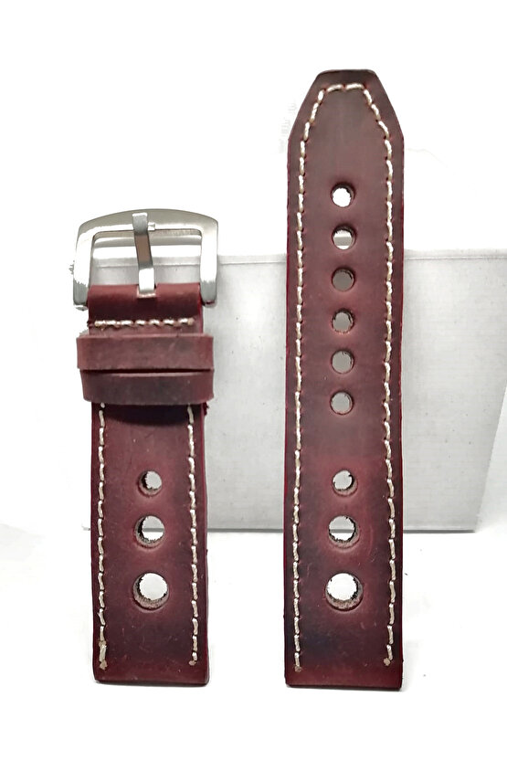 Tissot & Fossil & Panaray  Uyumlu Crayz Hakiki  Deri  24 mm  bordo