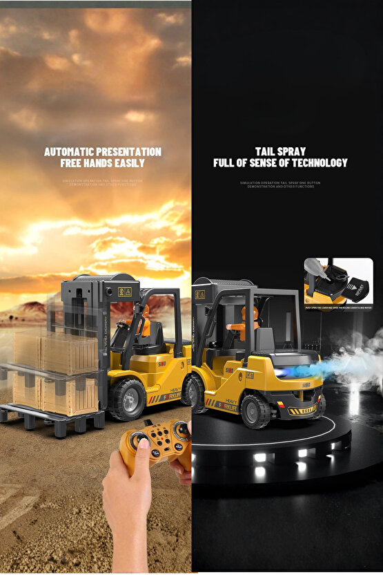 Oyuncak 12 Kanallı 2.4 Ghz Uzaktan Kumandalı Şarjlı Buhar Atan Forklift İş Makinası Koliler Dahil