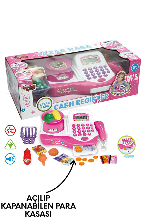 Oyuncak Sesli ve Işıklı Terazili Hesap Makinalı Yazar Kasa Alışveriş Seti YazarKasa (Pil Hediye)