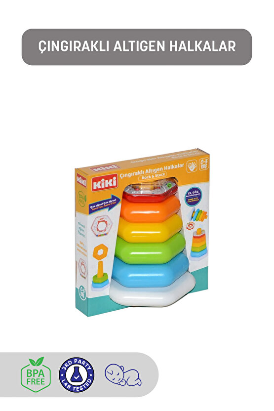 Oyuncak Aktivite Çubuğa Geçen Renkli Çıngıraklı Altıgen Halkalar