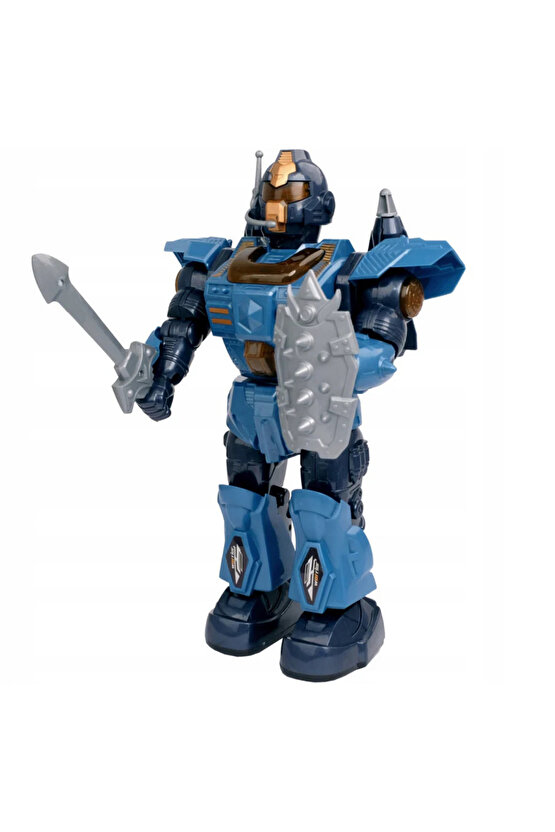 Oyuncak Işıklı ve Müzikli Roket Atan Pilli Savaşçı Robot Kılıç Kalkanlı 360° Dönen Robot Pil Hediye