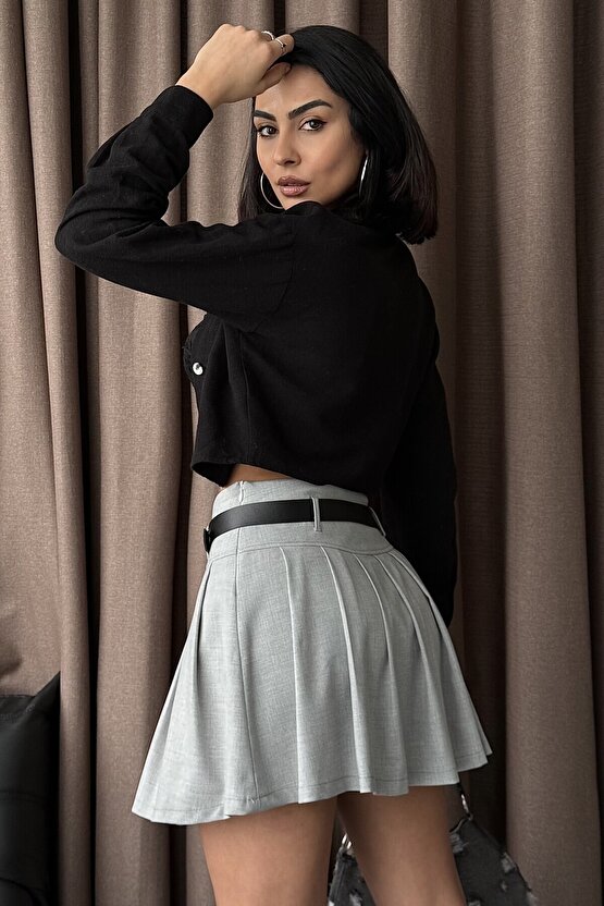 Kemerli Gri Etek
