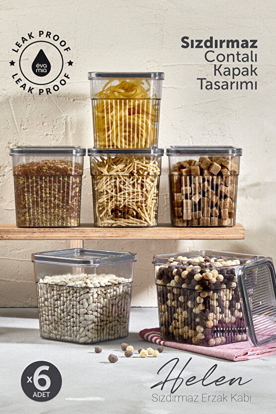 6x Adet Helen Sızdırmaz Kapaklı 1,60LT Saklama Kabı & Erzak Kabı & Organizer