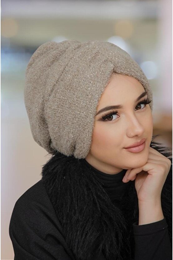 Taş Işıltılı Kışlık Büzgülü Bone