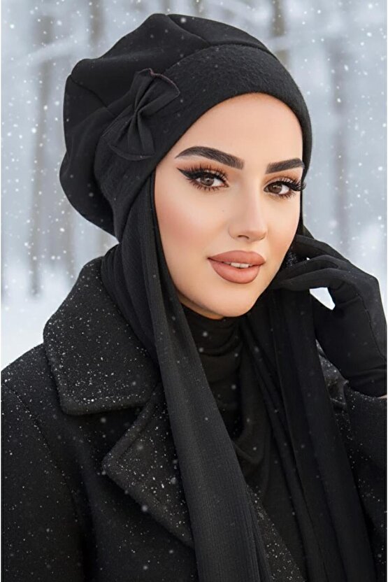 Siyah Tesettür Bere ve Şal Takım