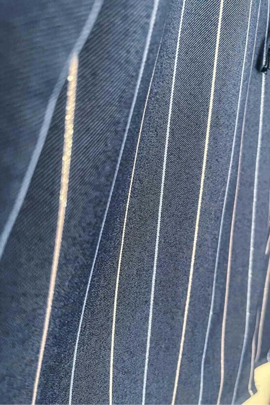 Kot Mavi Çizgili Önü Bağlamalı Kimono Tunik  85 CM BOY