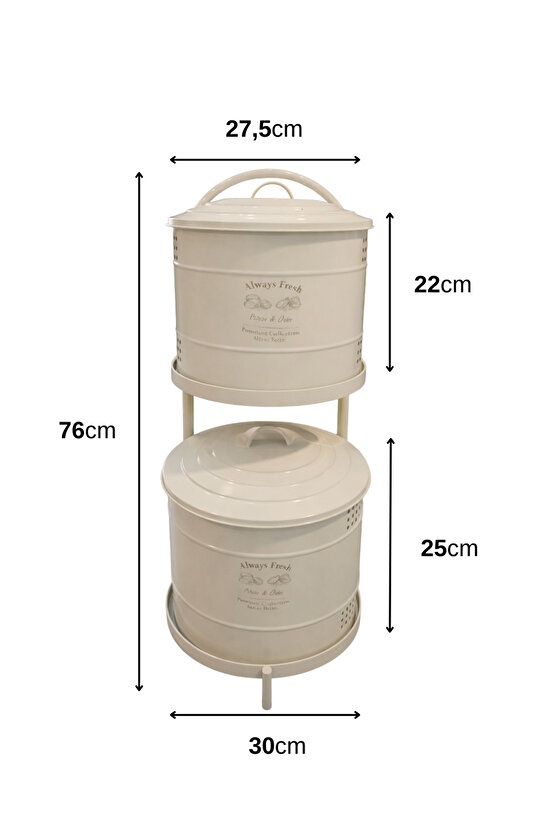 Krem Maxi Metal Patates Soğanlık Dev Boy Patates Soğan Saklama Kovası