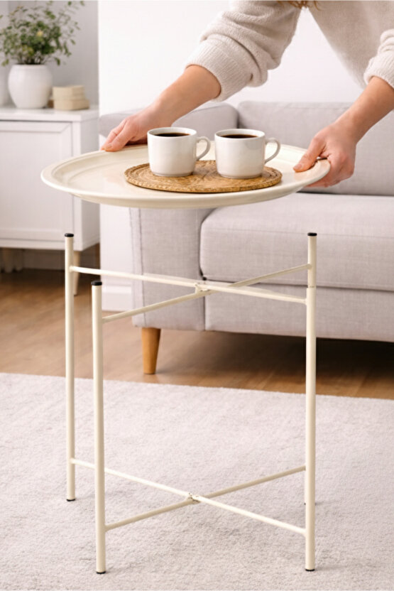 Katlanır Tepsili Metal Sehpa Çok Amaçlı Çıkarılabilir Tepsili Sehpa