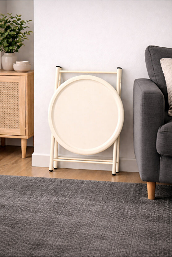 Katlanır Tepsili Metal Sehpa Çok Amaçlı Çıkarılabilir Tepsili Sehpa