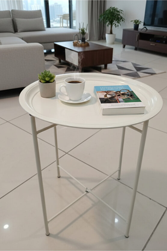 Katlanır Tepsili Metal Sehpa Çok Amaçlı Çıkarılabilir Tepsili Sehpa