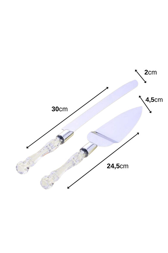 2li Kristal Saplı Pasta Servis Seti Spatula Bıçak Sunum Servis Seti