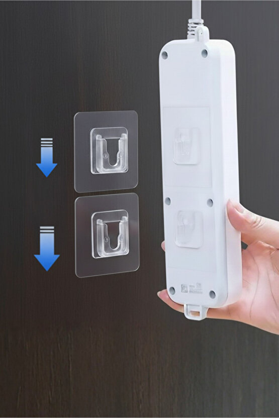 10 Çift Şeffaf Yapışkanlı Kanca Askısı Çift Taraflı Geçmeli Klips Sabitleme Kancası