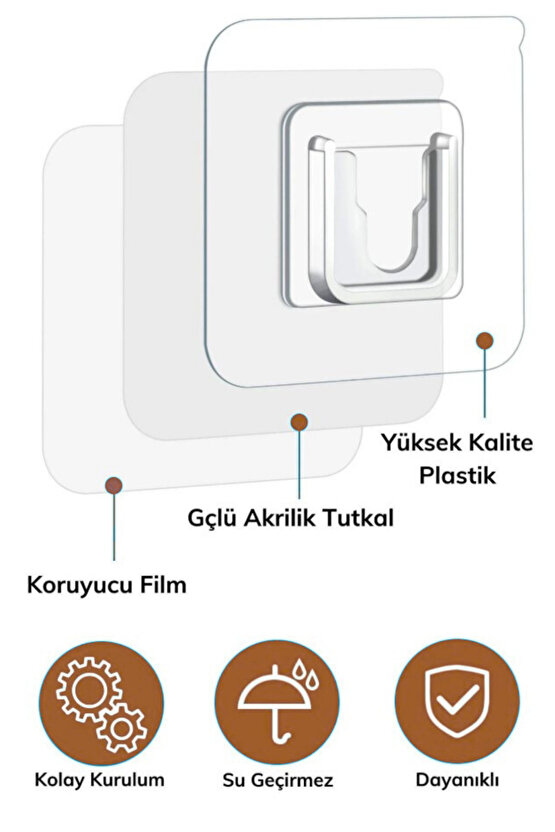 10 Çift Şeffaf Yapışkanlı Kanca Askısı Çift Taraflı Geçmeli Klips Sabitleme Kancası