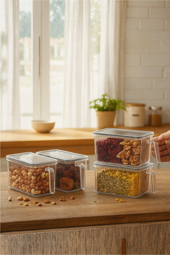 4lü Kulplu Şeffaf Buzdolabı Organizeri Gıda Saklama Düzenleyici Seti 3.60 L