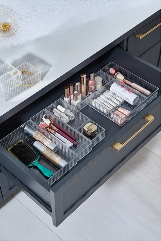 6lı Şeffaf Kaydırılabilir Çekmece İçi Takı Makyaj Organizer Seti