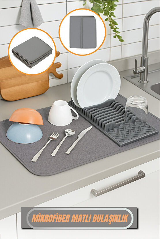 Mikrofiber Bulaşık Kurutma Matı 37x60 – Hızlı Kuruyan - Ekstra Su Emici Tezgâh Matı - Kaymaz
