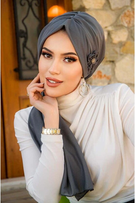 Füme Çiçekli Pratik Şal