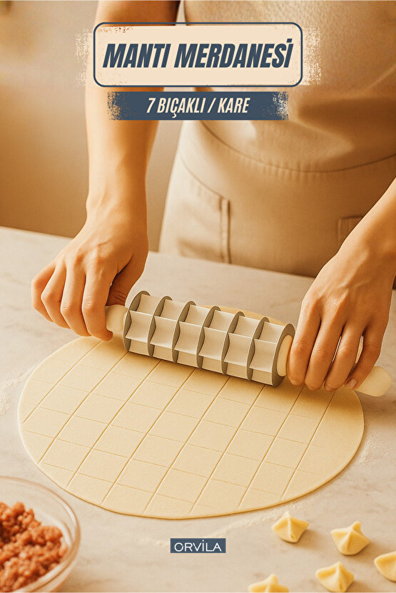 Pratik Kare Mantı Kesme Merdanesi – Çelik Bıçaklı - Çoklu Kesim Aparatı