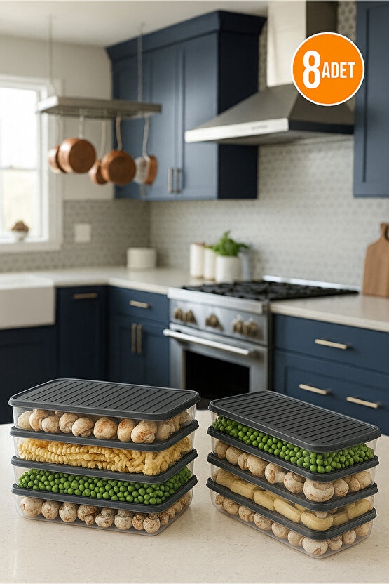 8li Şeffaf Saklama Kabı Buzdolabı Dondurucu Difrize Uygun Düzenleyici Set 4x2400 ml - 4x1200 ml