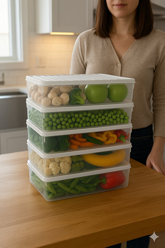 4lü Şeffaf Saklama Kabı Buzdolabı Dondurucu Difrize Uygun Düzenleyici Set 4x2400 ml