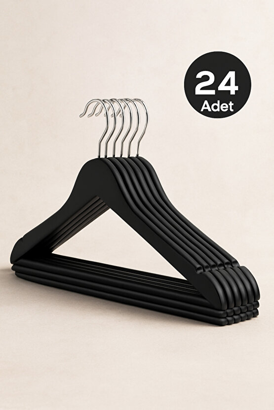 24 Adet - Ahşap Görünümlü Plastik A Kalite Elbise Askısı Tshirt Pantolon Askı