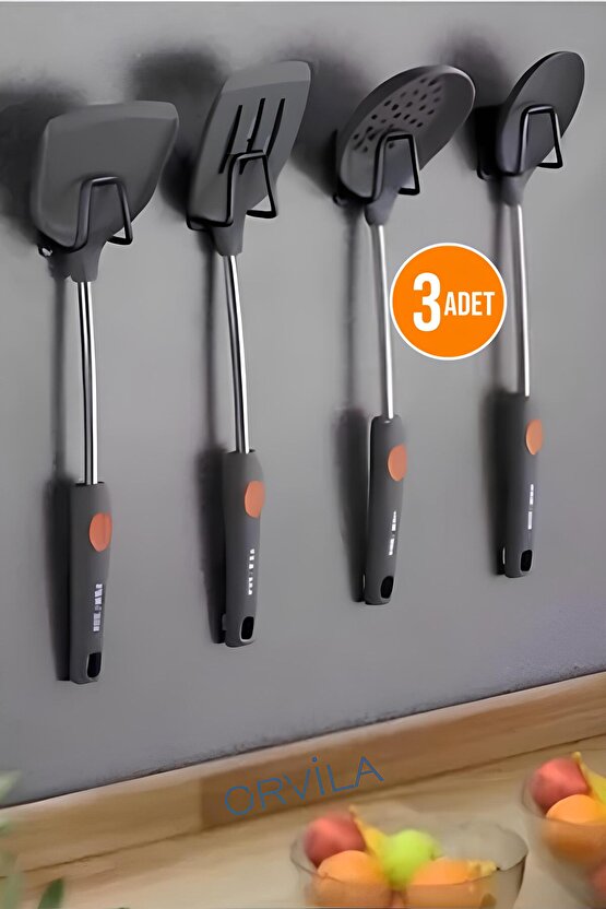 3 Adet - Kendinden Yapışkanlı Çok Amaçlı Metal Askı - Siyah