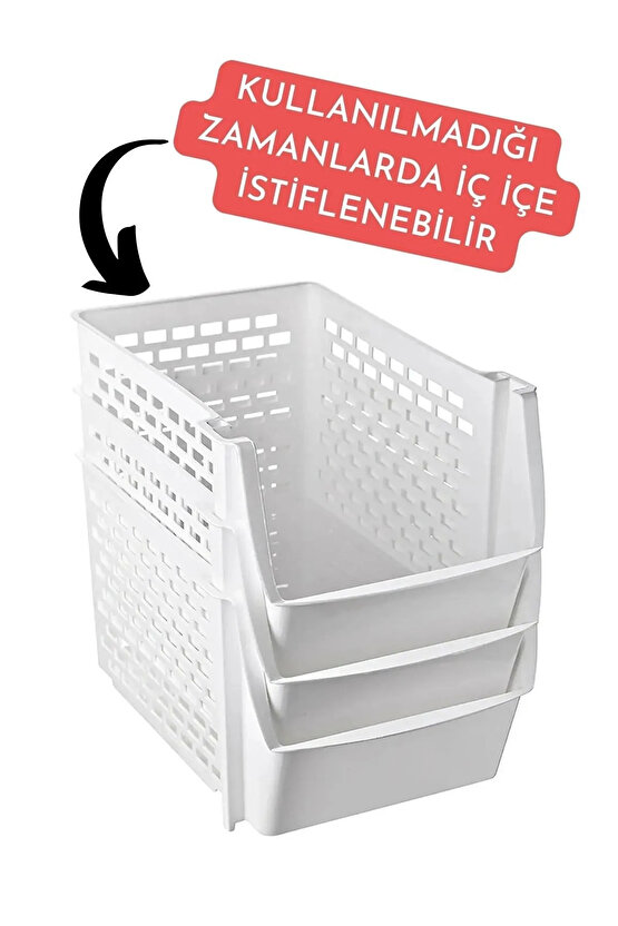 4 Adet Üst Üste Geçebilen Çok Amaçlı Düzenleyici Organizer Büyük Boy - Beyaz