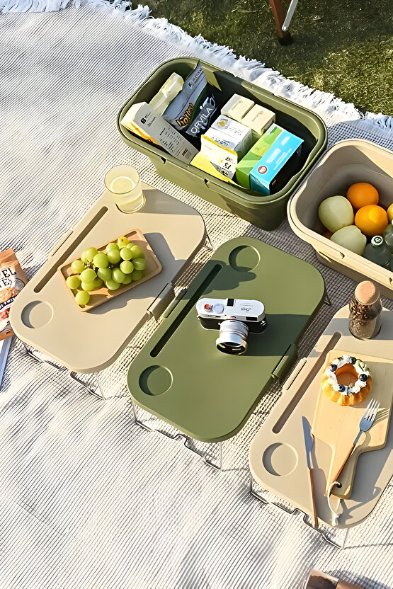 Katlanır Piknik Seti | Masalı Silikon Sepet Kamp Çantası