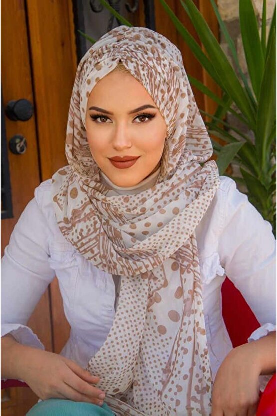 Vizon Beyaz Puanlı Şifon Hazır Şal - 50600