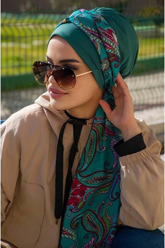 Petrol Etnik Fularlı Bone-40602