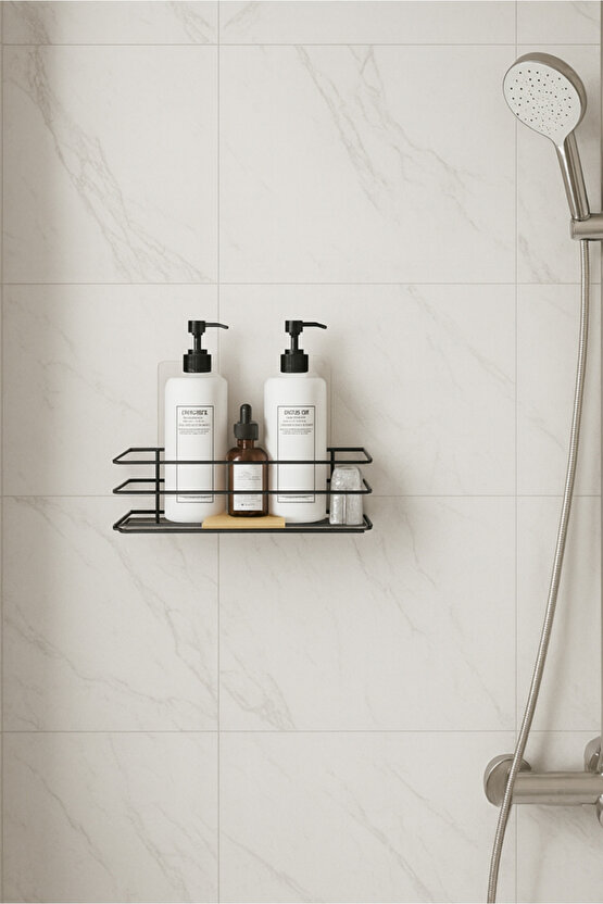 Yapışkanlı Paslanmaz Siyah Banyo Düzenleyici Organizer - Şampuanlık
