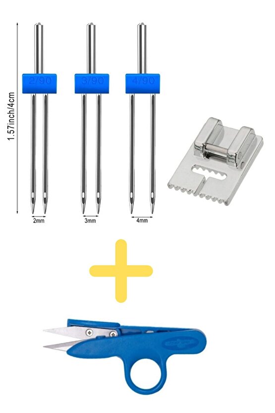 Ev Tipi Dikiş Makinası (2MM-3MM-4MM ÇİFT IĞNE - NERVÜR AYAK - TC801 ÇIT MAKAS) Seti