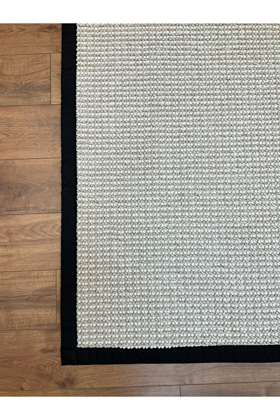 Macro Kumaş Bordür Bej Bukle Siyah Bordür Halı Salon Koridor Mutfak Halısı Kilim S263