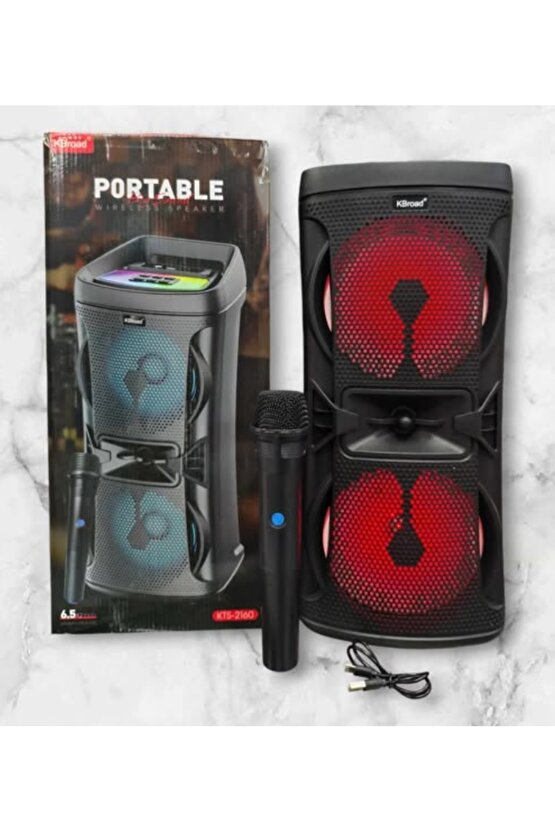 BÜYÜK BOY KABLOSUZ MİKROFONLU ŞARJLI HOPARLÖR LED IŞIKLI TAŞINABİLİR BLUETOOTH SPEAKER
