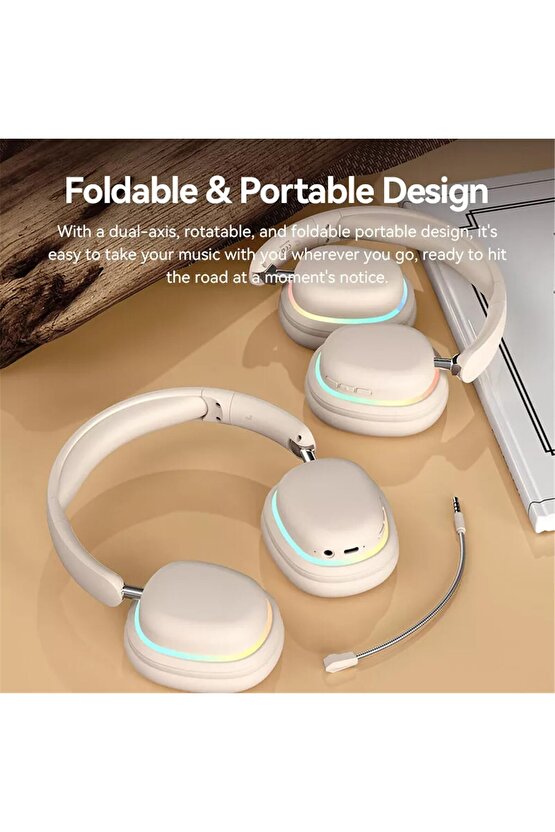 BLUETOOTH 5.3 KULAKLIK RGB LED IŞIKLI ÇIKARILABİLİR MİKROFONLU OYUN MÜZİK FİLM İÇİN ŞARJLI KULAKLIK