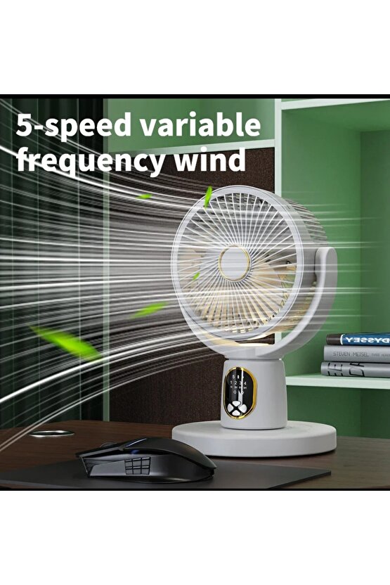 ŞARJLI MASAÜSTÜ VE AYAKLI UZAYABİLİR FAN 4 KADEME LED IŞIKLI SERİNLETİCİ VANTİLATÖR EV OFİS KAMP