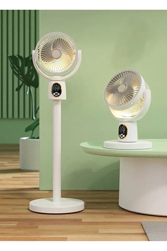 ŞARJLI MASAÜSTÜ VE AYAKLI UZAYABİLİR FAN 4 KADEME LED IŞIKLI SERİNLETİCİ VANTİLATÖR EV OFİS KAMP