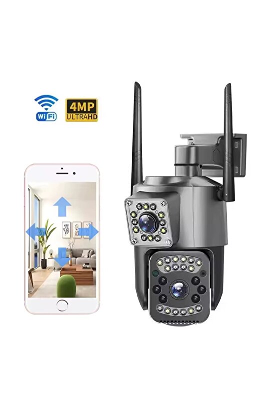 2+2MP GECE GÖRÜŞLÜ WİFİ İP KAMERA ALARM TELEFON UYGULAMASI SU GEÇİRMEZ GÜVENLİK KAMERASI