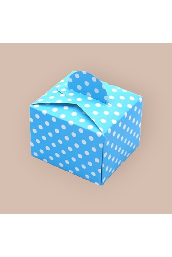 Lokum Kutusu - Küp - Mavi Beyaz Puantiyeli 50li