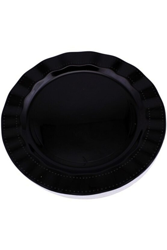 Siyah Renk Lüks Plastik Mika Yuvarlak Tabak 26 Cm 6 Adet