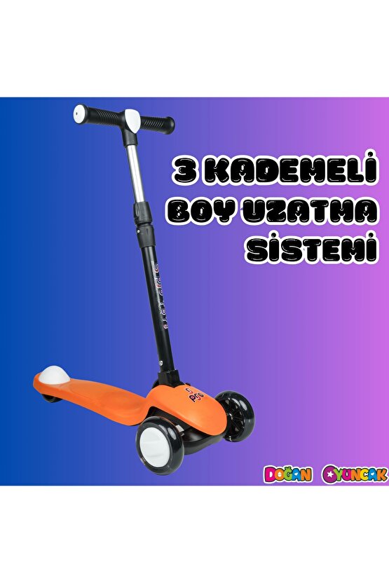 Lupa Katlanabilir Işıklı 3 Tekerlekli Turuncu Scooter - Işıklı Scooter - Slikon Teker Scooter - Çocu