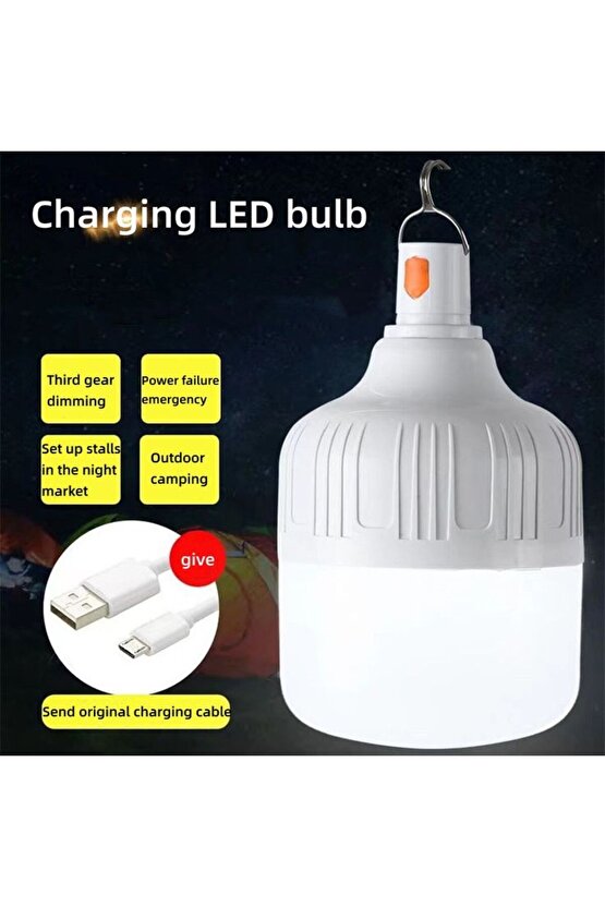2 Adet USB Şarjlı, 30 Watt, 3 Işık Modlu Beyaz Işık, Kamp, Piknik, Bekçi, Balıkçı, Çadır Ampulü