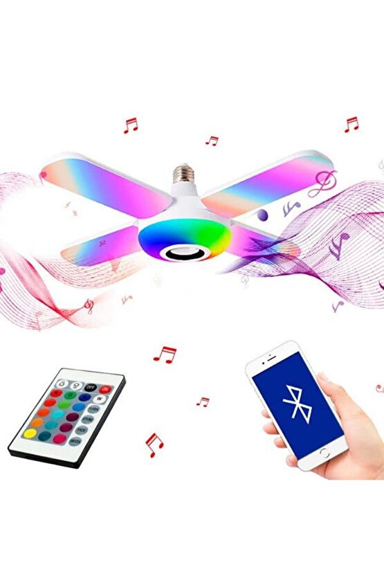 36 Watt, Bluetooth Müzik Çalar, RGB Çok Renkli, Kumandalı Led Ampul, Genç Odası Ampulü, Disko Ampul