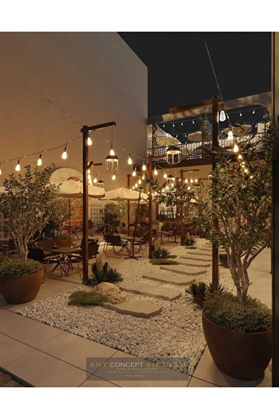 Sarı Işık Ampullü, 5 Metre 10 Duylu Eklenebilir Bahçe, Kafe, Teras, Balkon Armatürü İç Dış Ve Mekan