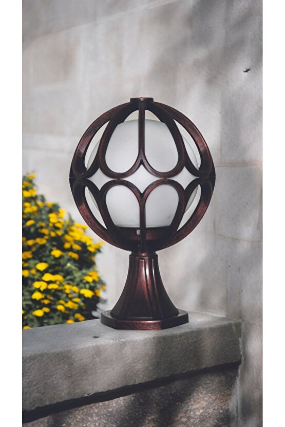 Beyaz Işık 10 W. Led Ampullü  Bakır Eskitme Bahçe Duvar Aydınlatma Armatürü Set Üstü Plastik Aplik