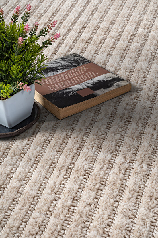 Yalın Microfiber Bukle Dokuma Halı Antre Hol Kesme Halı Yolluk 5771 Bej