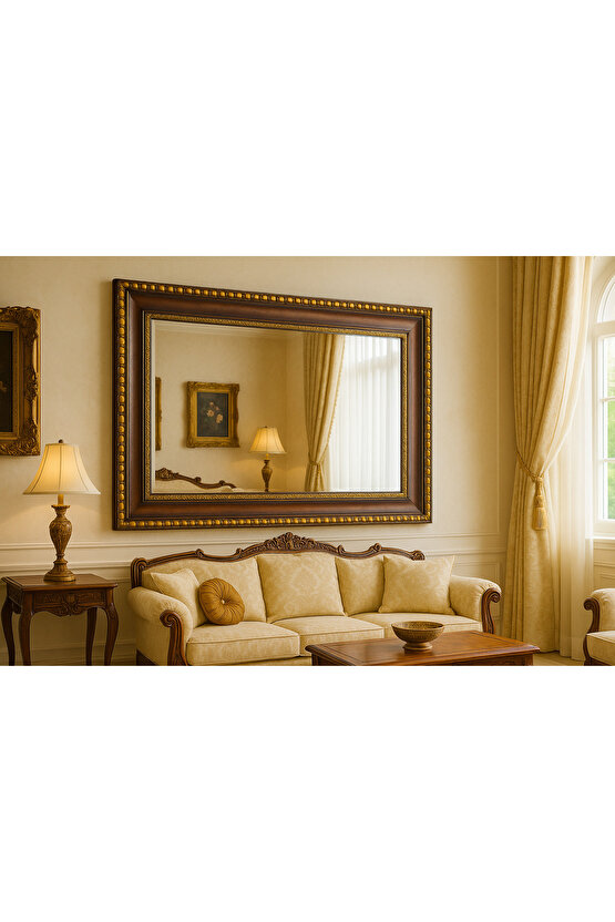 Kahverengi Gold Altın Varaklı Çerçeveli Ayna 9cm Genişlikte Çerçeve-Gold Ayna-Klasik Ayna-Salon Ayna