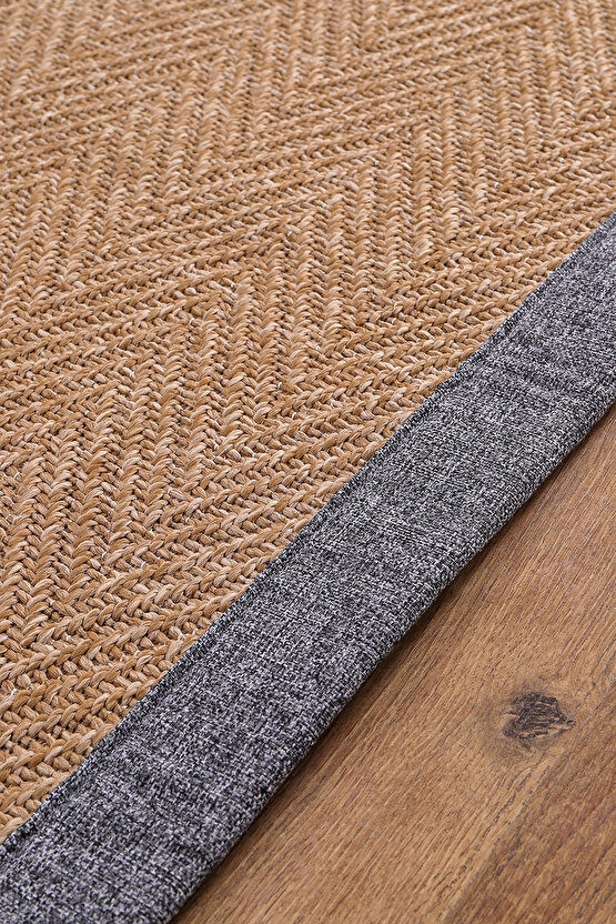 0503-Gri Kumaş Bordür Sisal Halı Kilim Hav Toz Vermez Kolay Temizlenen Hasır Kilim